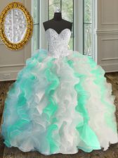 Stunning Floor Length Multi-color Sweet 16 Dresses Organza Sleeveless Beading and Ruffles