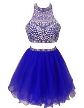  Mini Length Zipper Prom Dress Royal Blue for Prom and Party with Beading