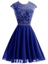 Inexpensive Scoop Beading Homecoming Dress Royal Blue Backless Sleeveless Mini Length