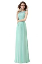 Custom Design Scoop Apple Green Empire Ruffles Prom Dress Zipper Chiffon and Tulle Sleeveless Floor Length