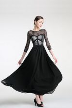  Scoop Ankle Length Black Homecoming Dress Chiffon 3 4 Length Sleeve Lace