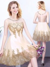  Scoop Mini Length Champagne Quinceanera Court Dresses Tulle Sleeveless Beading