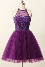 Fabulous Purple Prom Gown Prom and Party with Sequins Scoop Sleeveless Zipper