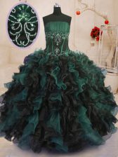  Multi-color Sleeveless Organza Lace Up Quinceanera Gowns for Military Ball and Sweet 16 and Quinceanera