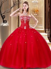  Sweetheart Sleeveless Tulle Vestidos de Quinceanera Beading and Embroidery Lace Up