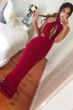 Mermaid Sleeveless Floor Length Ruching Zipper Prom Dress with Wine Red