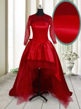  Scoop Long Sleeves Taffeta and Tulle Bowknot Clasp Handle
