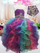  Multi-color Sleeveless Floor Length Beading and Ruffles Zipper Little Girls Pageant Dress