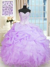  Beading and Ruffles 15 Quinceanera Dress Lavender Lace Up Sleeveless Floor Length