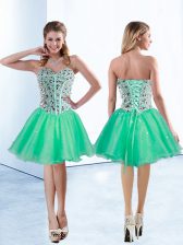 Edgy Knee Length Lace Up Dress for Prom Turquoise for Prom and Party with Beading