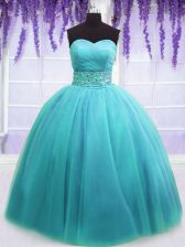 Beauteous Blue Sleeveless Floor Length Belt Lace Up Quinceanera Dresses