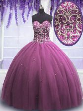 Fantastic Sweetheart Sleeveless Lace Up Sweet 16 Dresses Lilac Tulle