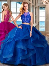 Attractive Scoop Sleeveless Floor Length Ruffles Zipper Sweet 16 Quinceanera Dress with Royal Blue
