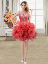 Free and Easy Straps Sleeveless Lace Up Evening Dress Coral Red Organza