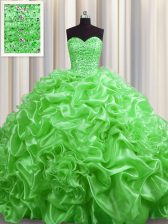 Glorious Pick Ups Sweetheart Sleeveless Court Train Lace Up Quinceanera Gown Organza