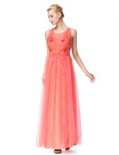 Extravagant Watermelon Red Zipper Scoop Beading and Bowknot Prom Dresses Organza and Tulle Sleeveless