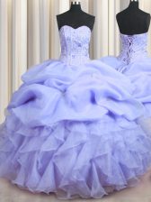  Visible Boning Floor Length Lavender Sweet 16 Quinceanera Dress Sweetheart Sleeveless Lace Up