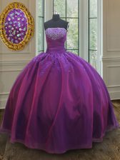  Sleeveless Organza Floor Length Lace Up 15th Birthday Dress in Purple with Beading