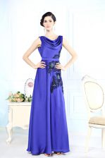 High Quality Scoop Blue Sleeveless Floor Length Appliques Backless Evening Dress