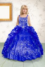 Graceful Satin Sleeveless Floor Length Pageant Gowns For Girls and Beading and Appliques and Pick Ups