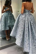  High Low Backless Grey for Prom and Party with Lace