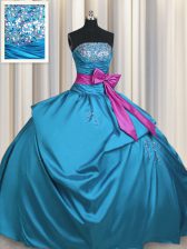 Artistic Taffeta Sleeveless Floor Length Sweet 16 Quinceanera Dress and Beading and Ruching and Bowknot