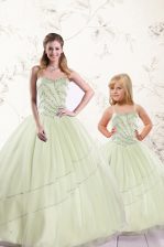 Dazzling Yellow Green Tulle Lace Up Sweetheart Sleeveless Floor Length Quinceanera Gowns Beading