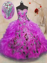  Purple Sleeveless Floor Length Beading and Appliques and Ruffles Zipper Sweet 16 Quinceanera Dress