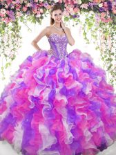 Custom Design Multi-color Sleeveless Beading and Ruffles Floor Length Sweet 16 Quinceanera Dress
