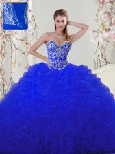 Modern Royal Blue Sleeveless Beading and Appliques Floor Length Quinceanera Gown