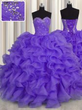 Trendy Sleeveless Beading and Ruffles Lace Up 15th Birthday Dress