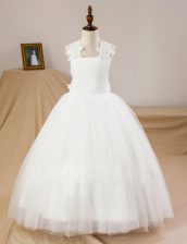  Tulle Sleeveless Floor Length Flower Girl Dress and Lace and Appliques