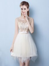 High Class Sequins Scoop Sleeveless Lace Up Quinceanera Court of Honor Dress Champagne Tulle