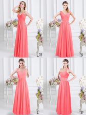 New Arrival Chiffon Sleeveless Floor Length Quinceanera Dama Dress and Lace and Ruching