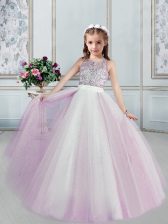 Trendy Scoop Sleeveless Tulle Kids Pageant Dress Beading Lace Up