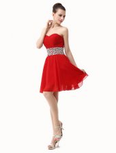 Extravagant Red Chiffon Lace Up Sweetheart Sleeveless Mini Length Prom Gown Beading and Ruffles
