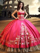 Top Selling Hot Pink Sleeveless Taffeta Lace Up Quinceanera Dress for Military Ball and Sweet 16 and Quinceanera