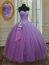 Inexpensive Sweetheart Sleeveless Lace Up 15th Birthday Dress Lilac Tulle