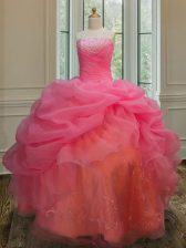  Pick Ups Floor Length Pink Sweet 16 Quinceanera Dress Strapless Sleeveless Lace Up