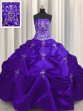  Taffeta Strapless Sleeveless Lace Up Beading and Appliques and Embroidery 15 Quinceanera Dress in Purple