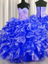 Fashionable Royal Blue Ball Gowns Sweetheart Sleeveless Organza Floor Length Lace Up Beading and Ruffles Quinceanera Dresses