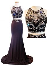 Shining Scoop With Train Zipper Homecoming Dress Purple for Prom and Party with Beading and Appliques Court Train