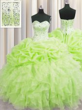  Visible Boning Sweetheart Sleeveless Organza Quinceanera Gown Beading and Ruffles and Pick Ups Lace Up