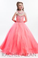 Scoop Beading Little Girls Pageant Dress Wholesale Pink Zipper Sleeveless Floor Length