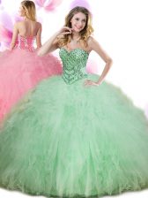 High Class Floor Length Apple Green Quinceanera Dresses Sweetheart Sleeveless Lace Up