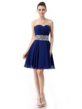  A-line Prom Evening Gown Blue Sweetheart Chiffon Sleeveless Mini Length Lace Up