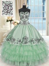Sumptuous Apple Green Ball Gowns Sweetheart Sleeveless Organza and Taffeta Floor Length Lace Up Beading and Embroidery and Ruffled Layers Sweet 16 Dresses