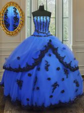 Luxurious Floor Length Blue Quinceanera Gowns Strapless Sleeveless Lace Up