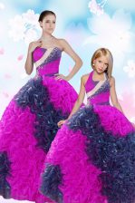  Sequins and Pick Ups Quinceanera Gowns Multi-color Lace Up Sleeveless Floor Length