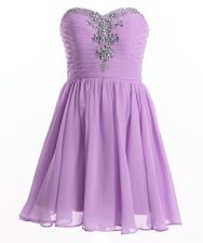 Lavender A-line Organza Sweetheart Sleeveless Beading Mini Length Lace Up Prom Party Dress